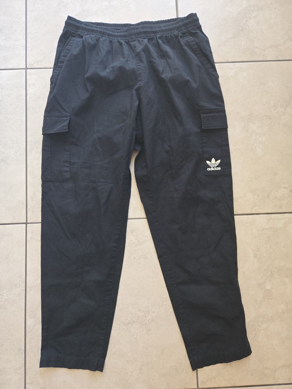 adidas MEN Cargo Pants Black Drawstring Elastic Waist Cargo Pocket Sz L